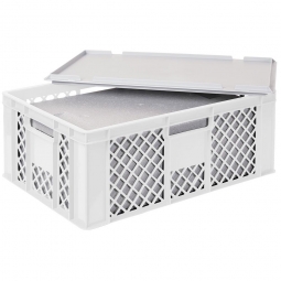 EPS-Thermobox im Stapelkorb mit Deckel, LxBxH 600x400x240 mm, weißer Korb, grauer Deckel