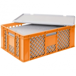 EPS-Thermobox im Stapelkorb mit Deckel, LxBxH 600x400x240 mm, orangener Korb, grauer Deckel