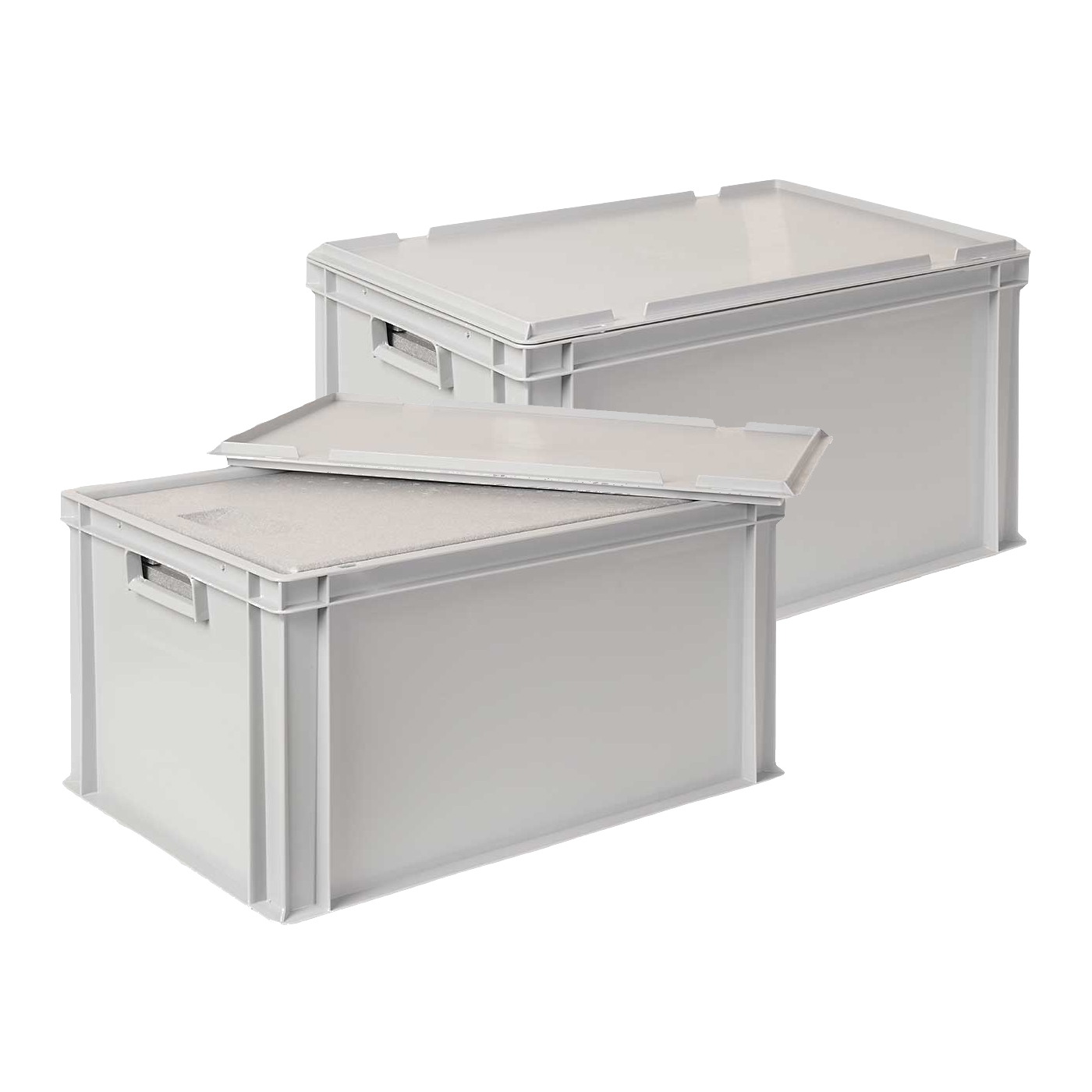 2x EPS-Thermobox in Eurobox mit Deckel, LxBxH 600x400x320 mm, grau, Eurobehälter mit EPS / EPP-Isolierbox, Eurobehälter, Behälter und Kästen