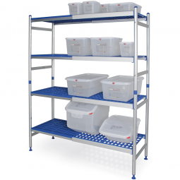 Aluminiumregal / Kühlhausregal für den Hygienebereich, Stecksystem, BxTxH 1390-1840x475x1675 mm