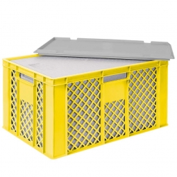 EPS-Thermobox im Stapelkorb mit Deckel, LxBxH 600x400x320 mm, gelber Korb, grauer Deckel
