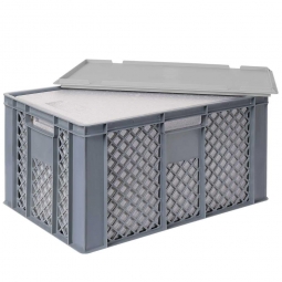 EPS-Thermobox im Stapelkorb mit Deckel, LxBxH 600x400x320 mm, grauer Korb, grauer Deckel