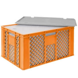 EPS-Thermobox im Stapelkorb mit Deckel, LxBxH 600x400x320 mm, orangener Korb, grauer Deckel