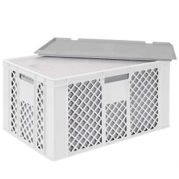 EPS-Thermobox im Stapelkorb mit Deckel, LxBxH 600x400x320 mm, weißer Korb, grauer Deckel