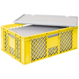 EPS-Thermobox im Stapelkorb mit Deckel, LxBxH 600x400x240 mm, gelber Korb, grauer Deckel