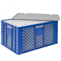 EPS-Thermobox im Stapelkorb mit Deckel, LxBxH 600x400x320 mm, blauer Korb, grauer Deckel