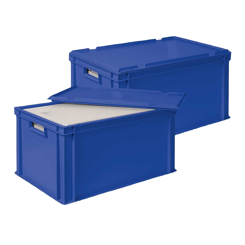 2x EPS-Thermobox in Eurobox mit Deckel, LxBxH 600x400x320 mm, blau, Eurobehälter mit EPS / EPP-Isolierbox, Eurobehälter, Behälter und Kästen